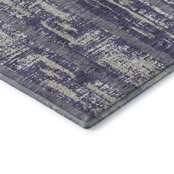 HomeRoots 8' Stylish Purple & Beige Striped Washable Round Rug with UV Protection for Family-Friendly Spaces 670925
