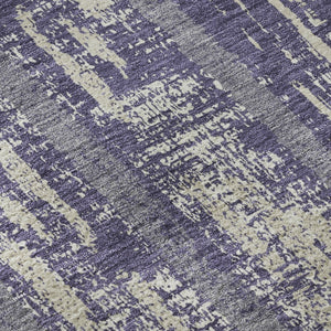 HomeRoots 8' Stylish Purple & Beige Striped Washable Round Rug with UV Protection for Family-Friendly Spaces 670925