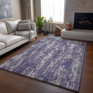 HomeRoots 8' X 10' Stylish Purple and Beige Striped Washable Area Rug with UV Protection for Active Homes 670926