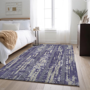 HomeRoots 10' Stylish Purple and Beige Striped Washable Area Rug with UV Protection for Busy Homes 670928