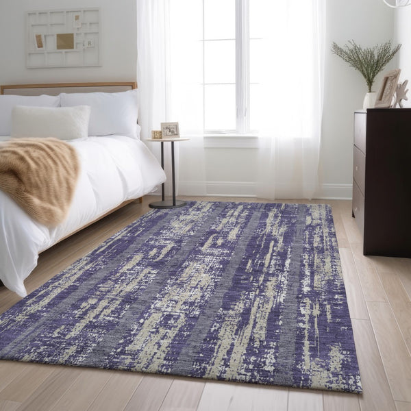 HomeRoots 10' Stylish Purple and Beige Striped Washable Area Rug with UV Protection for Busy Homes 670928