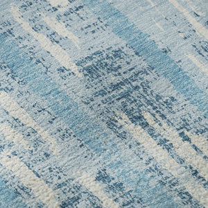 HomeRoots 8' Sky Blue and Ivory Striped Round Rug with UV Protection – Durable, Washable, and Stylish Design 670931