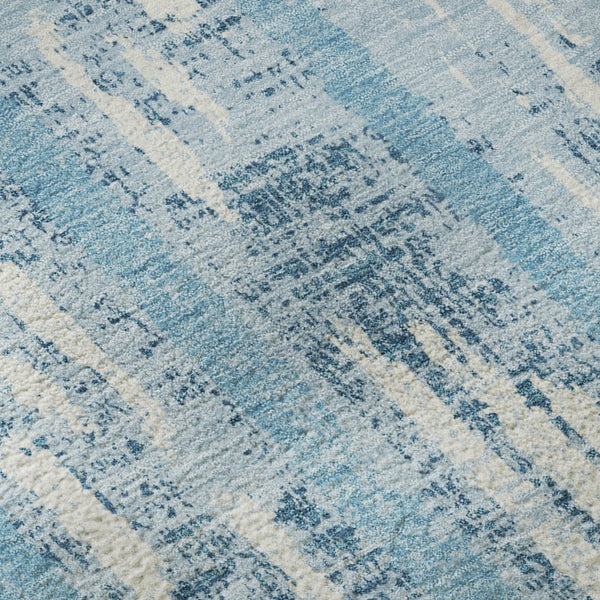 HomeRoots 8' Sky Blue and Ivory Striped Round Rug with UV Protection – Durable, Washable, and Stylish Design 670931