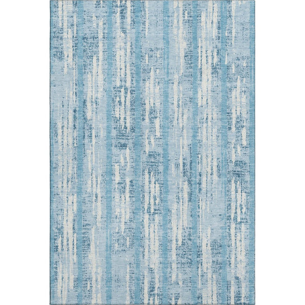 HomeRoots 10' Sky Blue & Ivory Striped Washable Area Rug - UV Protected, Durable, Perfect for Coastal Charm! 670934