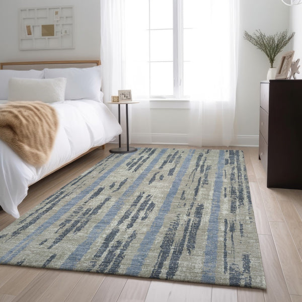 HomeRoots 5' Taupe Beige & Gray Striped Area Rug - Washable, UV Protected, Durable, Perfect for High Traffic Spaces 670936