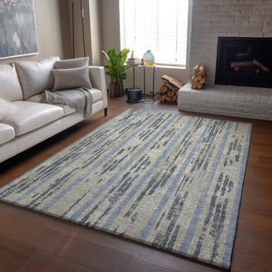HomeRoots 5' Taupe Beige & Gray Striped Area Rug - Washable, UV Protected, Durable, Perfect for High Traffic Spaces 670936