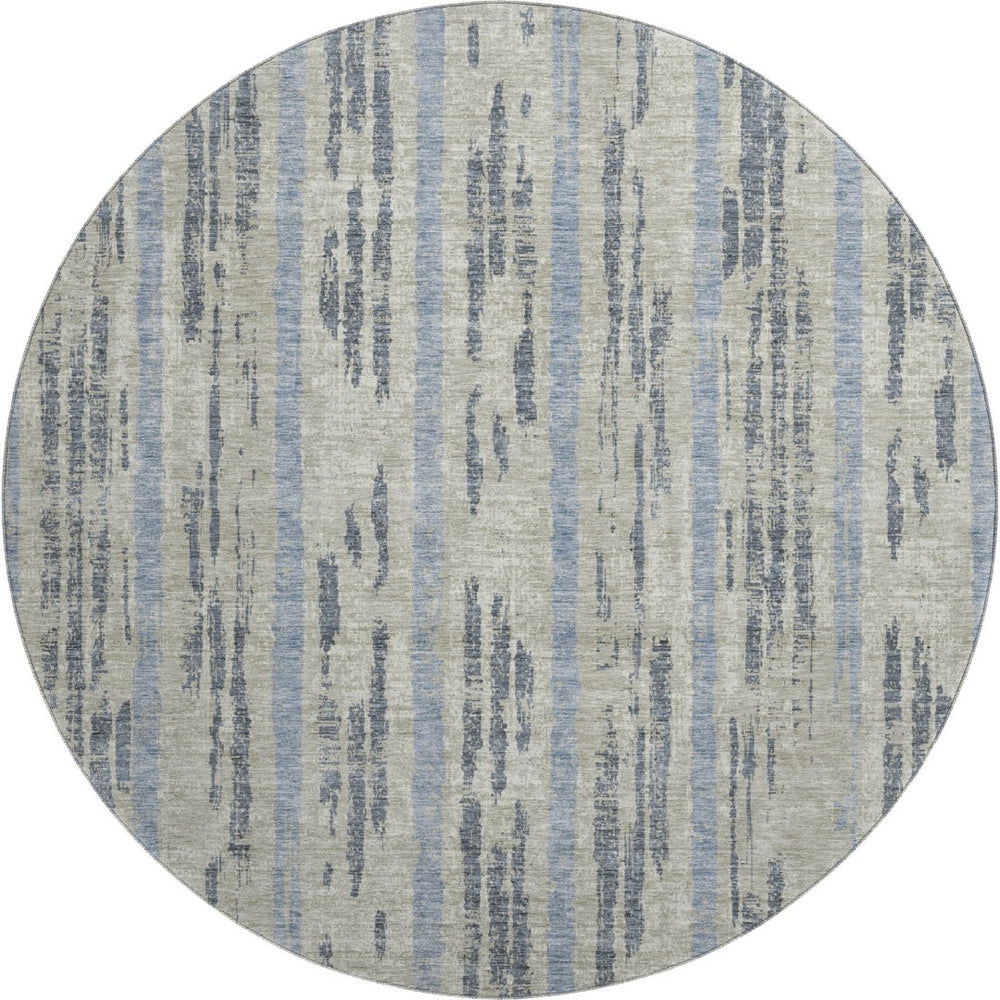 HomeRoots 8' Striped Washable Round Rug in Taupe, Beige & Gray - UV Protected, Stain Resistant, Easy Care! 670937