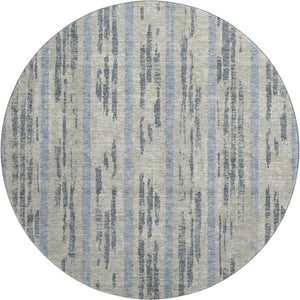 HomeRoots 8' Striped Washable Round Rug in Taupe, Beige & Gray - UV Protected, Stain Resistant, Easy Care! 670937