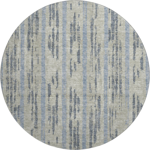 HomeRoots 8' Striped Washable Round Rug in Taupe, Beige & Gray - UV Protected, Stain Resistant, Easy Care! 670937