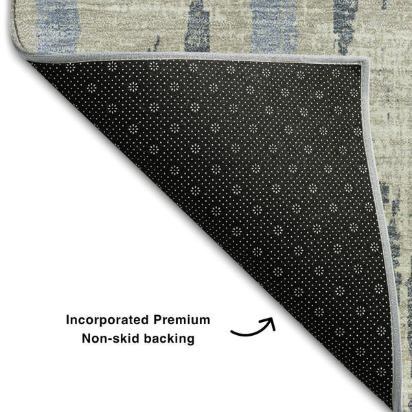 HomeRoots 8' Striped Washable Round Rug in Taupe, Beige & Gray - UV Protected, Stain Resistant, Easy Care! 670937