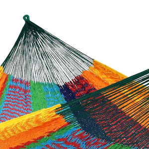 HomeRoots Green Handwoven Double Hammock - Vibrant Striped Cotton-Nylon Blend for Ultimate Outdoor Relaxation 670965