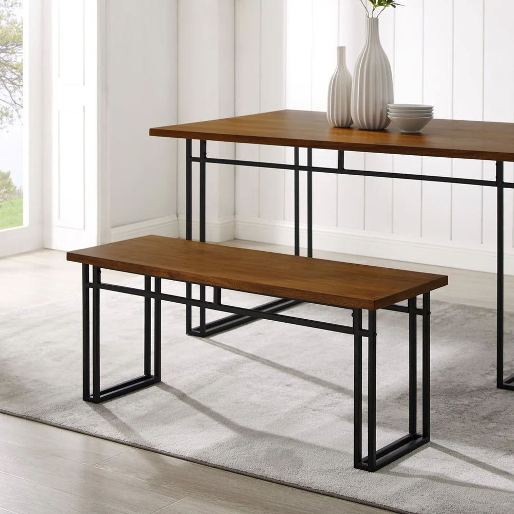 English Elm Walker Edison - Modern Metal and Wood Dining Bench in Walnut with Dual Metal Legs, Seats 2, Warp-Resistant Finish B185P244057