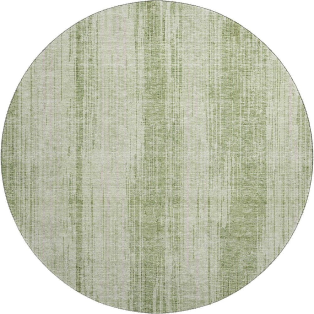 HomeRoots 8' Artichoke Green & Ivory Striped Round Rug - Washable, UV-Protected, and Durable for Any Space 670985