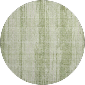 HomeRoots 8' Artichoke Green & Ivory Striped Round Rug - Washable, UV-Protected, and Durable for Any Space 670985