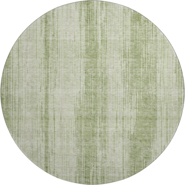 HomeRoots 8' Artichoke Green & Ivory Striped Round Rug - Washable, UV-Protected, and Durable for Any Space 670985