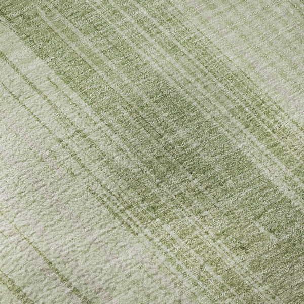 HomeRoots 8' Artichoke Green & Ivory Striped Round Rug - Washable, UV-Protected, and Durable for Any Space 670985