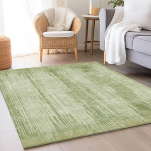 HomeRoots 8' X 10' Artichoke Green & Ivory Striped Washable Area Rug - UV Protected, Soft & Durable Design 670986