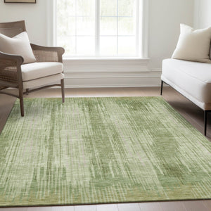HomeRoots 8' X 10' Artichoke Green & Ivory Striped Washable Area Rug - UV Protected, Soft & Durable Design 670986