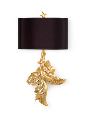 Wildwood Gaylord Left Wall Sconce Gold Leaf With Black Silkette Shade, 25" Traditional Leaf Motif Accent Lamp 67099