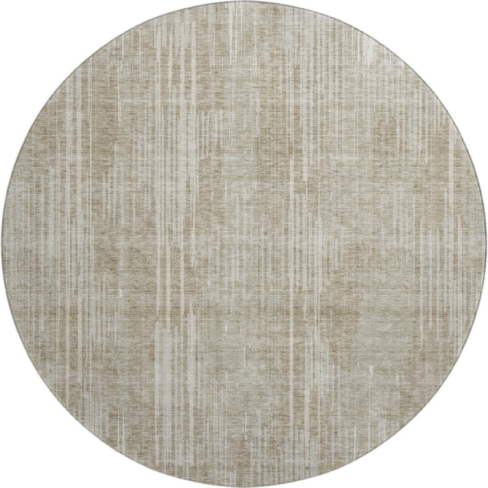 HomeRoots 8' Beige and Taupe Striped Round Washable Rug with UV Protection – Perfect for Homes with Kids & Pets! 670991