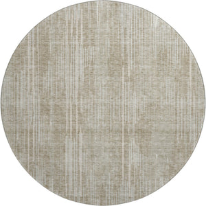 HomeRoots 8' Beige and Taupe Striped Round Washable Rug with UV Protection – Perfect for Homes with Kids & Pets! 670991