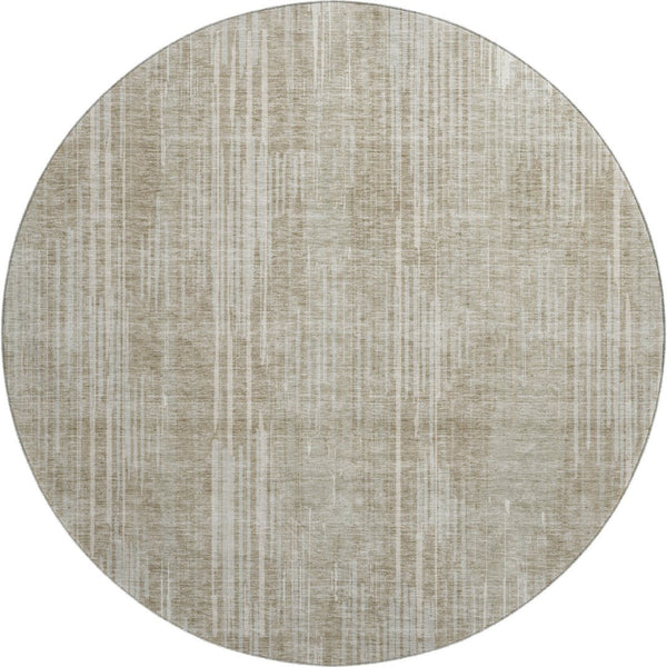 HomeRoots 8' Beige and Taupe Striped Round Washable Rug with UV Protection – Perfect for Homes with Kids & Pets! 670991