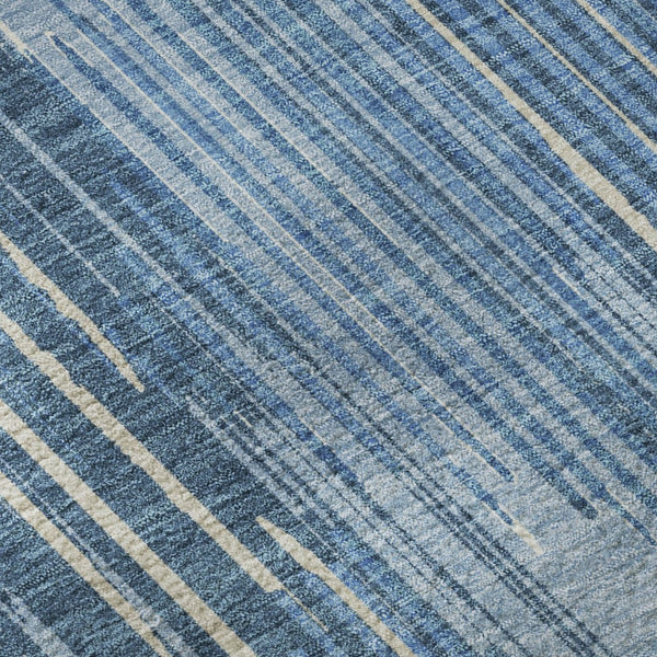 HomeRoots 8' Blue And Ivory Striped Round Rug - Durable, Stain-Resistant, UV Protected for Modern Spaces! 670997