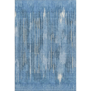 HomeRoots 8' X 10' Blue And Ivory Striped Washable Area Rug - Durable, Stain Resistant, UV Protected Design 670998