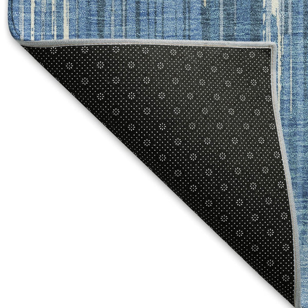 HomeRoots 8' X 10' Blue And Ivory Striped Washable Area Rug - Durable, Stain Resistant, UV Protected Design 670998