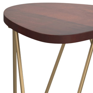English Elm Patrice Dark Brown Metal and Wood Accent Table – Mango Hardwood Top, Gold Hairpin Legs, 17.7x18x21.3" B136P203443