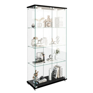 English Elm Modern Tempered Glass Display Cabinet With Led Lights - 2-Door, 4-Shelf Antique Style For Home & Retail W241S00055