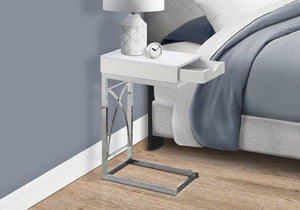 English Elm Accent C-Shaped Side Table with Thick Tempered Glass Top and Sturdy Metal Base for Living Rooms and Offices White 25 L x 19 W x 5 H B2710P219213