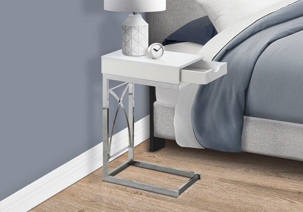 English Elm Accent C-Shaped Side Table with Thick Tempered Glass Top and Sturdy Metal Base for Living Rooms and Offices White 25 L x 19 W x 5 H B2710P219213