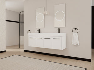English Elm 60 Inch Wall-Mounted Bathroom Vanity With Double Resin Sink, Modern Design For Space-Saving Style W999S00252