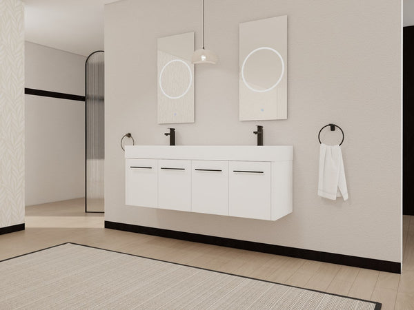 English Elm 60 Inch Wall-Mounted Bathroom Vanity With Double Resin Sink, Modern Design For Space-Saving Style W999S00252