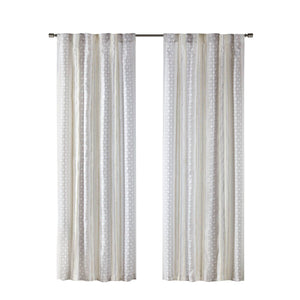 English Elm 2Pk Elegant Tufted Stripe Curtain Panels - White/Taupe, 50X95", Light Filtering & Machine Washable B035P268154