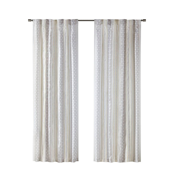 English Elm 2Pk Elegant Tufted Stripe Curtain Panels - White/Taupe, 50X95", Light Filtering & Machine Washable B035P268154