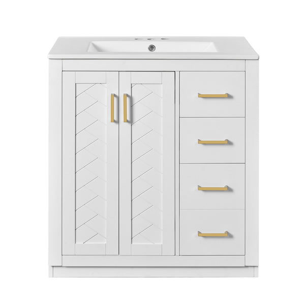 English Elm 30'' Elegant Bathroom Vanity Set With Ceramic Sink, Soft-Close Drawers & Retro Design For Storage N710P191947K
