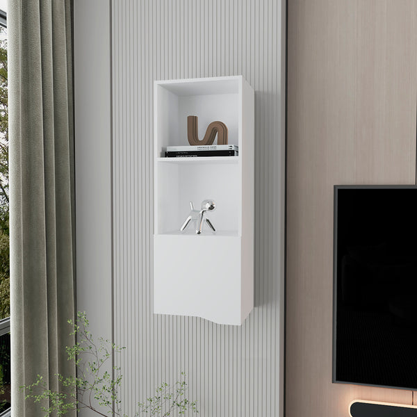 English Elm Pima Recessed Wall Cabinet in White Melamine with 3 Shelves, 1 Door — Slim Built-In Storage Solution B128P237130