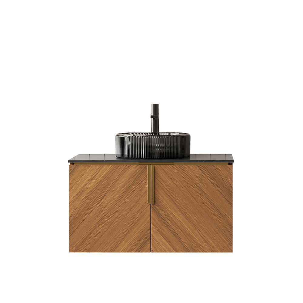 English Elm Arai 30" Modern Wall-Mounted Bathroom Vanity With Sink, Elegant Black Glass & Oak Storage Cabinet W2615S00311