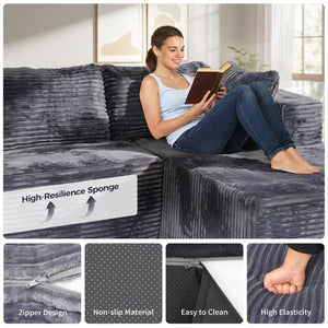 English Elm 100" Corduroy L-shaped Sectional with Deep Foam Seats Modular Living Room Couch T5880S00007