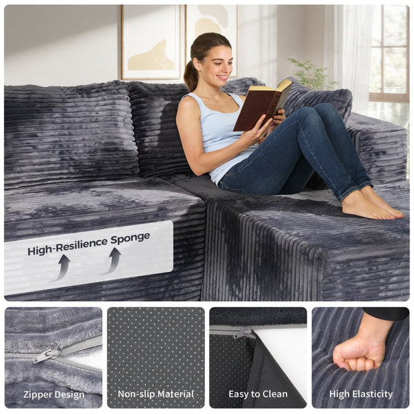 English Elm 100" Corduroy L-shaped Sectional with Deep Foam Seats Modular Living Room Couch T5880S00007