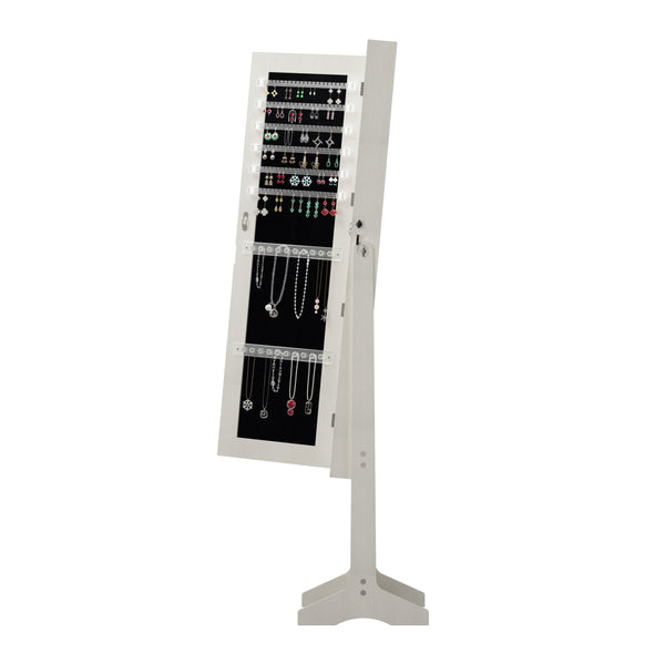 English Elm Jewelry Cabinet Armoire With Full-Length Mirror & Interior Lighting - Elegant Organizer With Lock W3406P340443