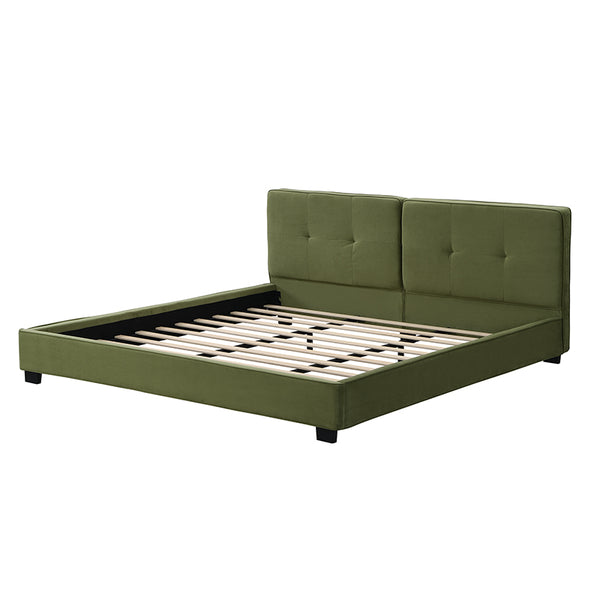 English Elm Christopher Knight Home® - King Size Velvet Bed Frame - Luxurious Olive Green Upholstered Platform Bed With Curved Headboard N757P235227A