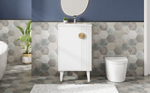 English Elm 20-inch French Style Bathroom Vanity with Integrated Ceramic Sink, Carved Accents & Soft-Close Door White N710P330971K