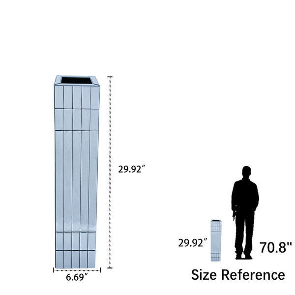 English Elm Tall Mirrored Floor Vase 29.92" Silver Cube Design — Modern Handcrafted Glass & MDF Accent Piece W3836P362099