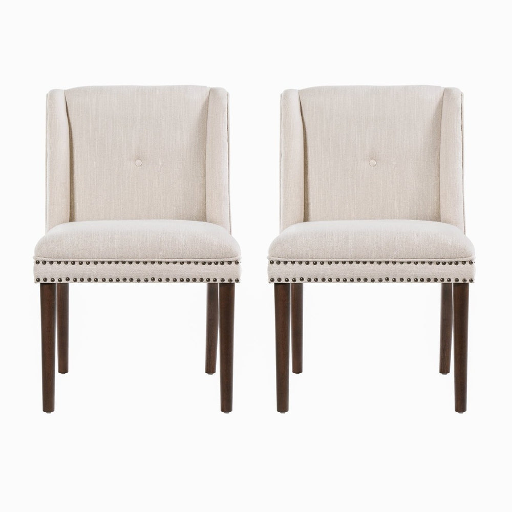 English Elm Light Luxury Rivet Trim Linen Upholstered Dining Chairs Rubberwood Tufted Set Beige,Walnut N768P403745W