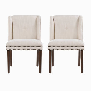 English Elm Light Luxury Rivet Trim Linen Upholstered Dining Chairs Rubberwood Tufted Set Beige,Walnut N768P403745W