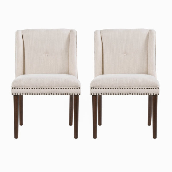 English Elm Light Luxury Rivet Trim Linen Upholstered Dining Chairs Rubberwood Tufted Set Beige,Walnut N768P403745W
