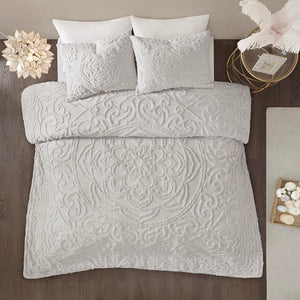English Elm 3-Piece Tufted Cotton Chenille Medallion Comforter Set Full/Queen Boho Shabby Chic OEKO-TEX Grey 18.9 L x 13.78 W x 13.39 H B03597077